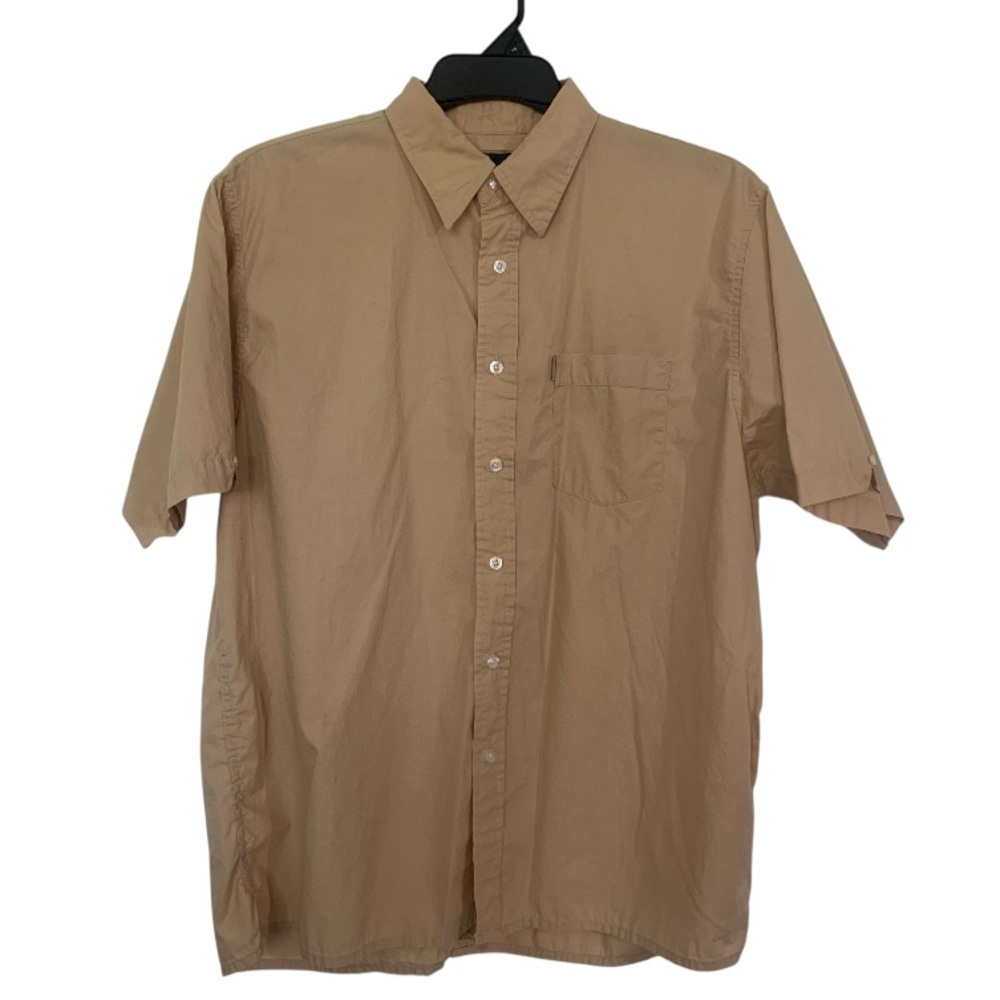 Ferruche Men’s Tan Button Down Short Sleeve Shirt Size Large